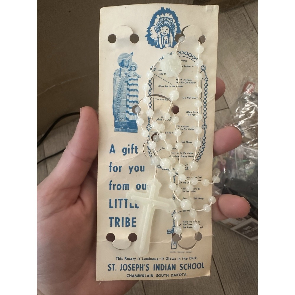Vintage St. Joseph's Indian School Glow-in-the-Dark Rosary Original Card